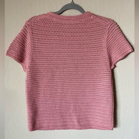NWT Vince Crochet Knit Pink Sweater T Shirt Tee Short Sleeve Size M - Picture 6 of 9